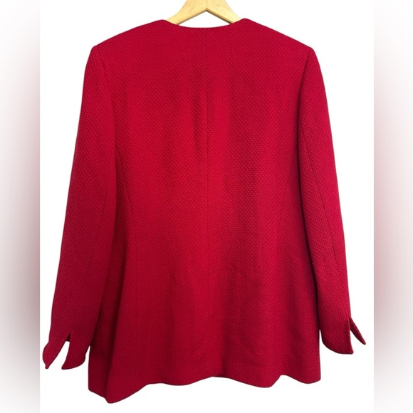 Dana Buchman Women’s 100% Wool Dark Cherry Red Hook Top Jacket Blazer Size 14 - Picture 2 of 5